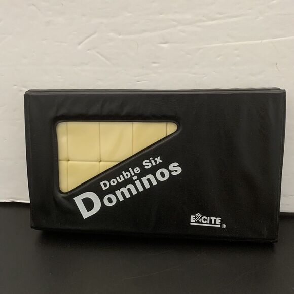 Excite Double Six Dominos in Original Vinyl Snap Closure Case Vintage - Picture 1 of 6